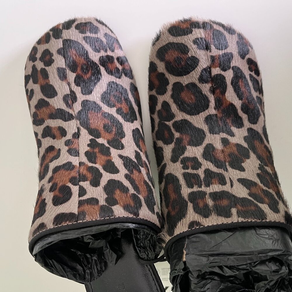 Zara 100% Leather Mules Animal Leopard Print Square Toe 2.8in Heel Sz 7.5 Summer - Picture 8 of 11